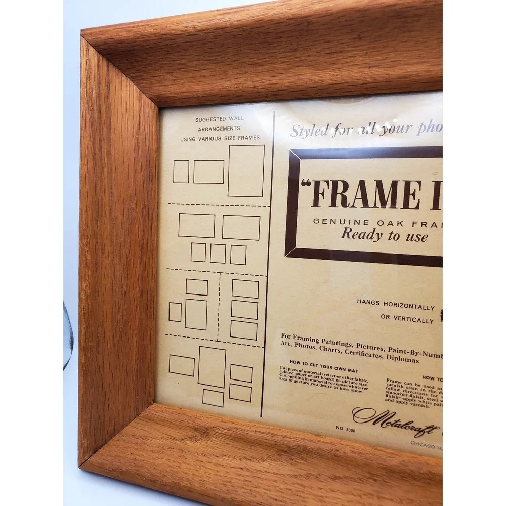 Vintage 1960s Metalcraft OAK Wood Picture Frame 8x10 Mid Century Wide Moulding